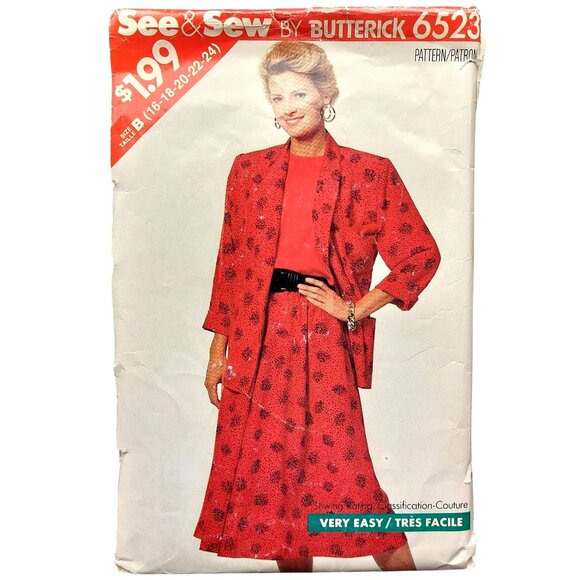 Butterick 6523 See & Sew Vintage 1980s Womens Dress & Jacket Sewing Pattern Size - Picture 1 of 2